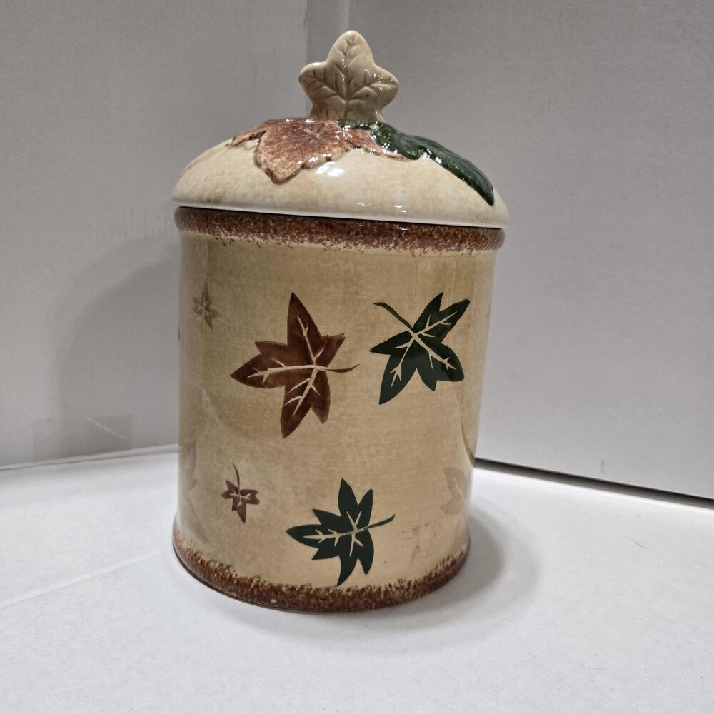 Heartfelt Kitchen Creations Ceramic Canister w/ Leaf Lid 11in Country Floral